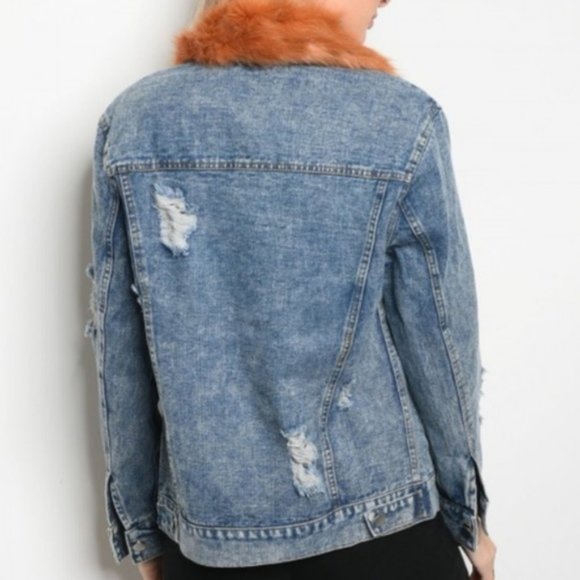 DENIM JACKET REMOVEABLE FUR COLLAR - Picture 3 of 3